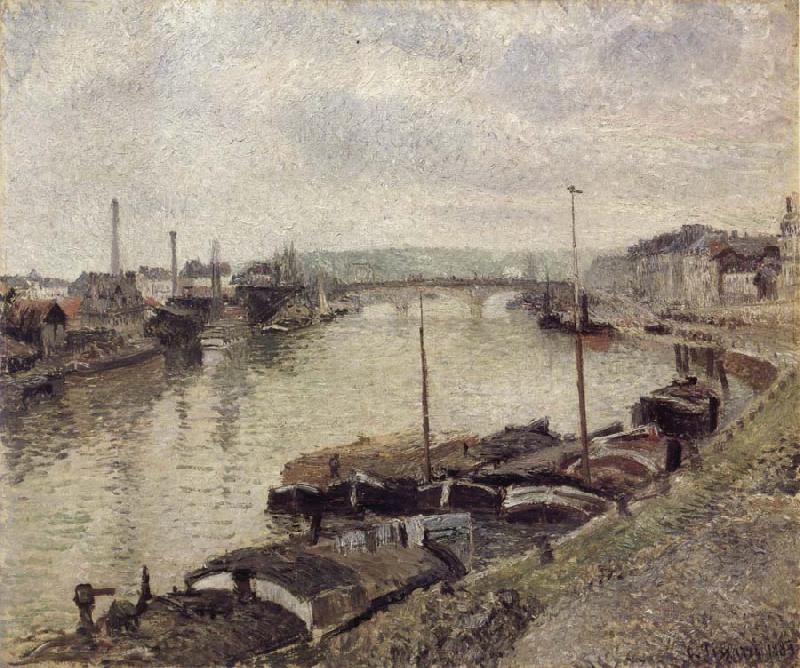 Camille Pissarro The Stone bridge and barges at Rouen Norge oil painting art